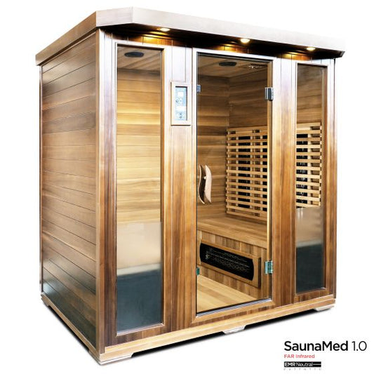 SaunaMed 4 Person Luxury Cedar FAR Infrared Domestic Indoor Sauna - Plug & Play