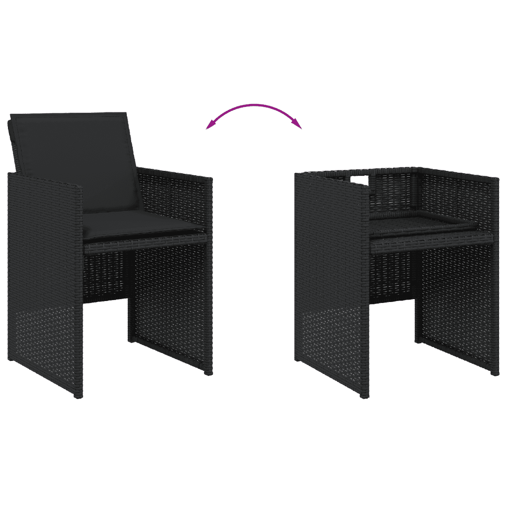 vidaXL 5 Piece Garden Dining Set with Cushions Black Poly Rattan