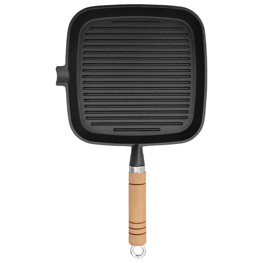 vidaXL Grill Pan with Wooden Handle Cast Iron 20x20 cm