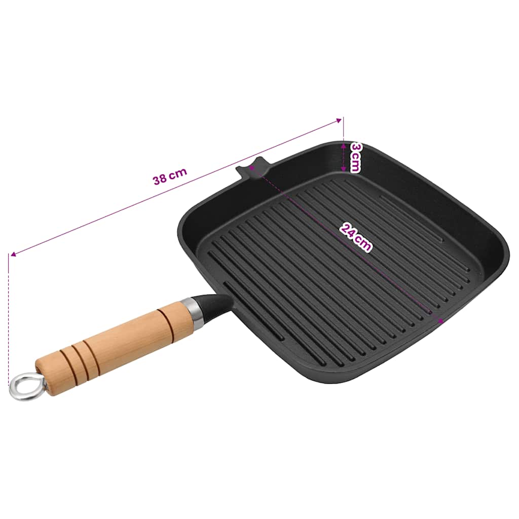 vidaXL Grill Pan with Wooden Handle Cast Iron 20x20 cm