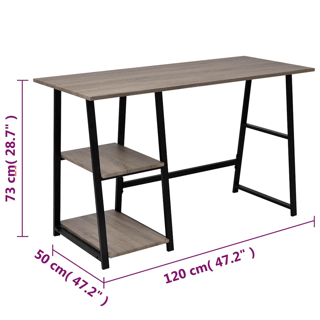 20137 vidaXL Desk with 2 Shelves Grey and Oak