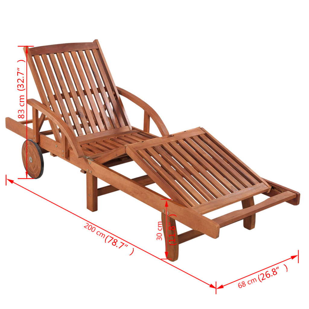 vidaXL Sun Lounger | Natural wood | Solid Acacia wood | 200 x 68 x 83 cm