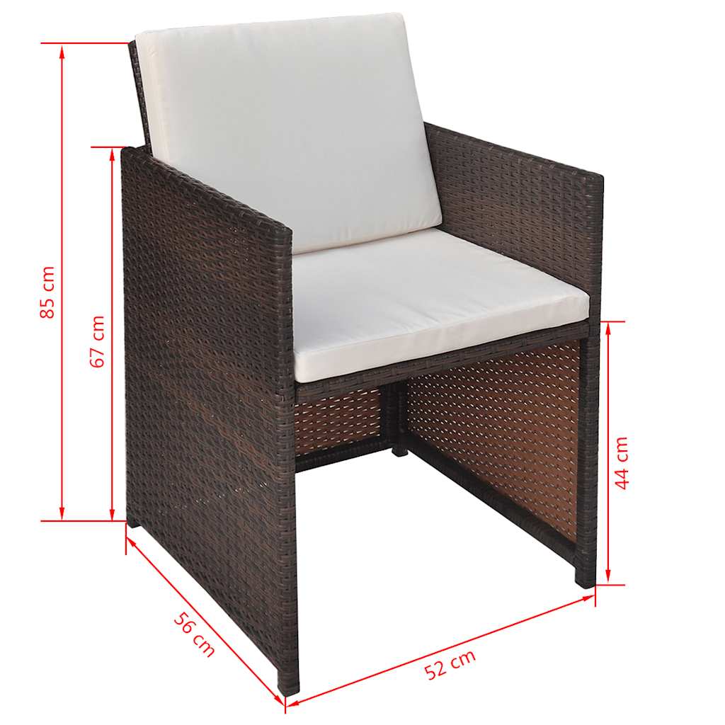 vidaXL 5 Piece Outdoor Dining Set with Cushions Poly Rattan Brown