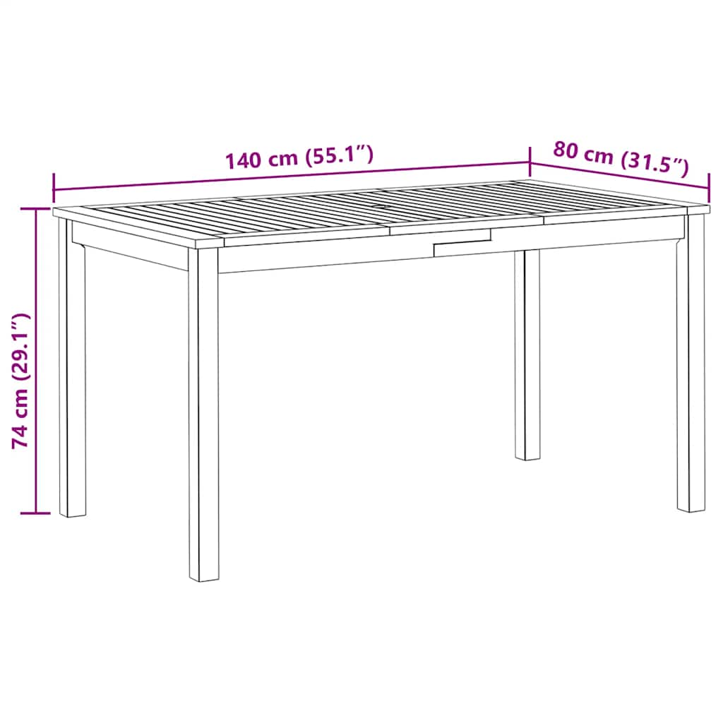 vidaXL Garden Table 140x80x74 cm Solid Acacia Wood