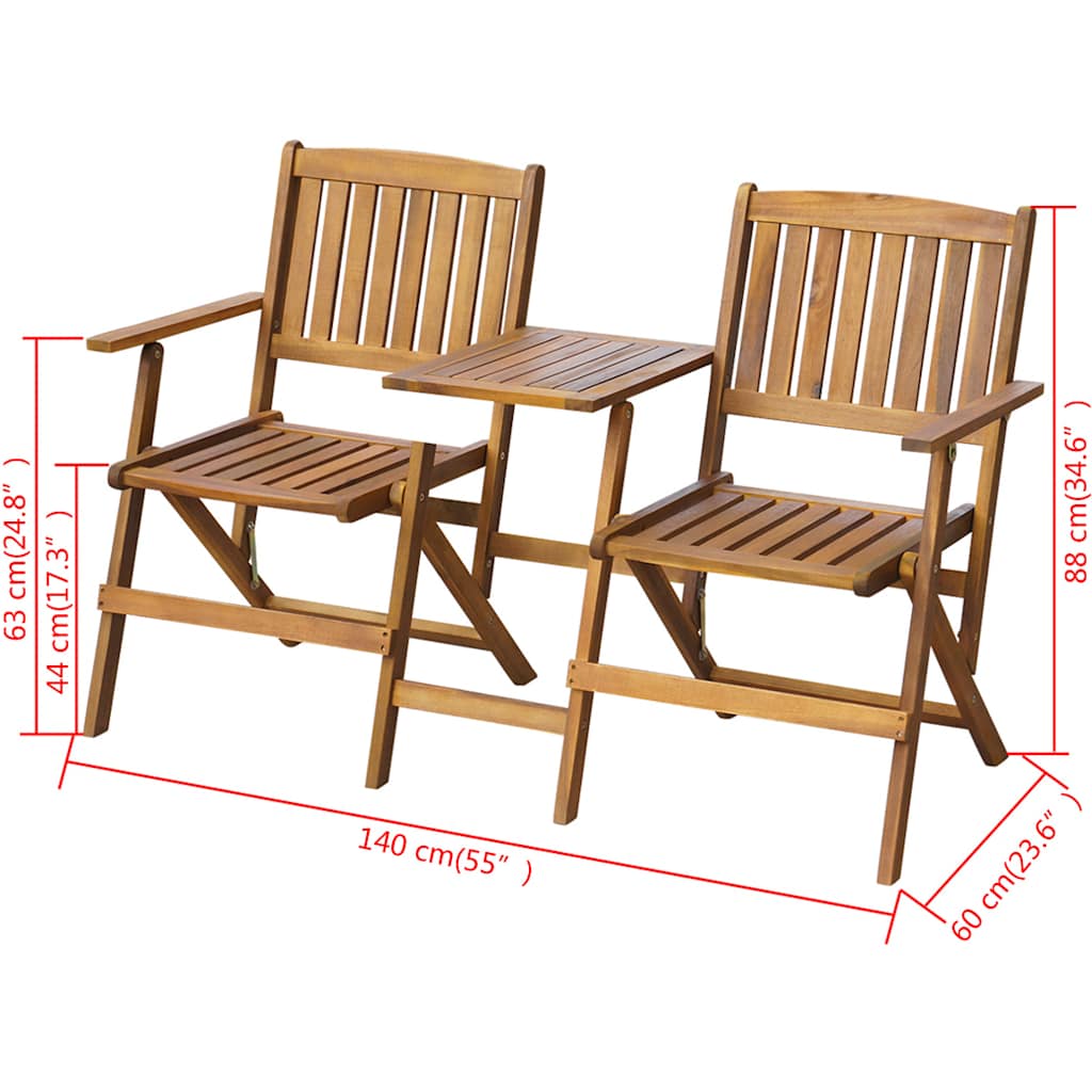 42654 vidaXL Folding Garden Bench with Tea Table 140 cm Solid Acacia Wood