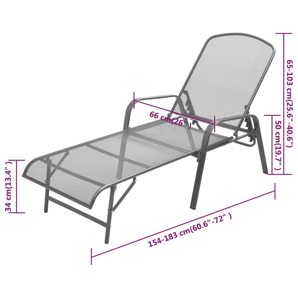 vidaXL Sunlounger | Anthracite | E-coated, powder-coated steel | Adjustable