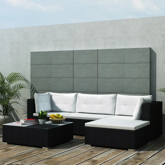 42740 vidaXL 5 Piece Garden Lounge Set with Cushions Poly Rattan Black