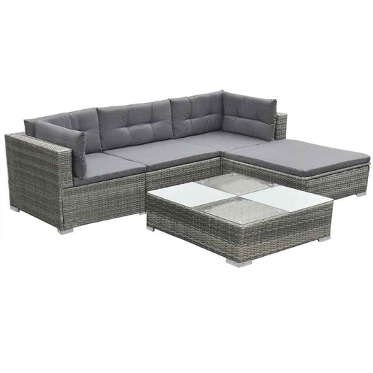 42741 vidaXL 5 Piece Garden Lounge Set with Cushions Poly Rattan Grey