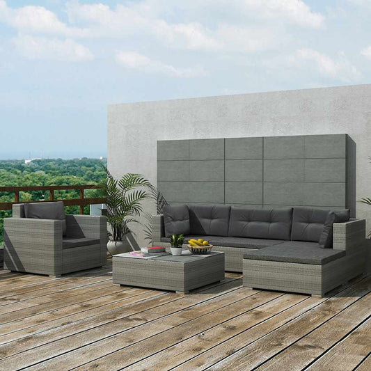 42744 vidaXL 6 Piece Garden Lounge Set with Cushions Poly Rattan Grey