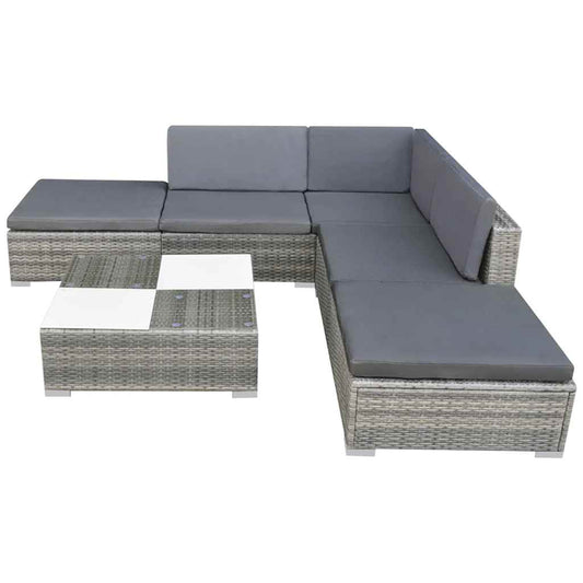 42745 vidaXL 6 Piece Garden Lounge Set with Cushions Poly Rattan Grey