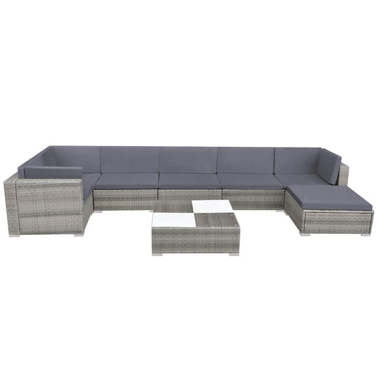 42746 vidaXL 8 Piece Garden Lounge Set with Cushions Poly Rattan Grey