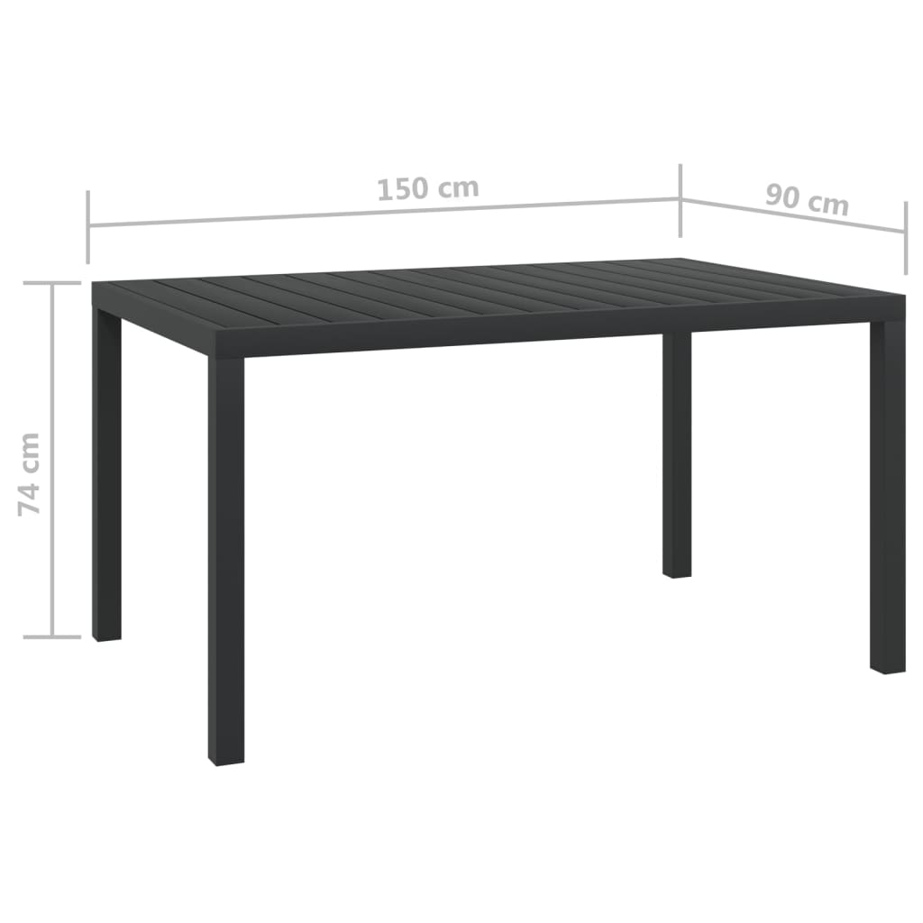 42791 vidaXL Garden Table Black 150x90x74 cm Aluminium and WPC