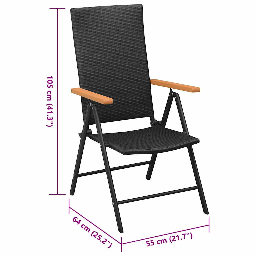 vidaXL Stackable Folding Chairs 2 pcs Poly Rattan Black
