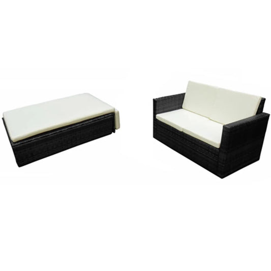 vidaXL Patio Furniture | Black | PE Rattan, Powder-Coated Steel, 100% Polyester