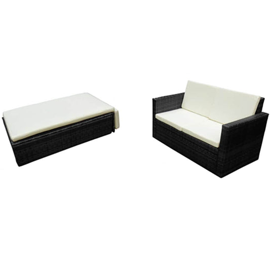 42834 vidaXL 2 Piece Garden Lounge Set with Cushions Poly Rattan Black