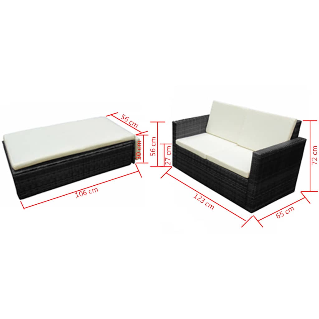 42834 vidaXL 2 Piece Garden Lounge Set with Cushions Poly Rattan Black