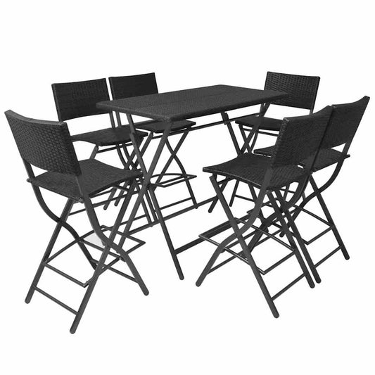 42878 vidaXL 7 Piece Folding Outdoor Dining Set Steel Poly Rattan Black