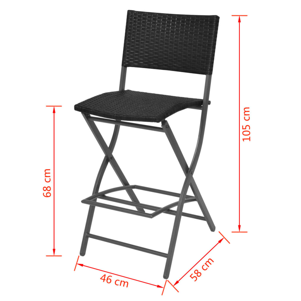 42878 vidaXL 7 Piece Folding Outdoor Dining Set Steel Poly Rattan Black