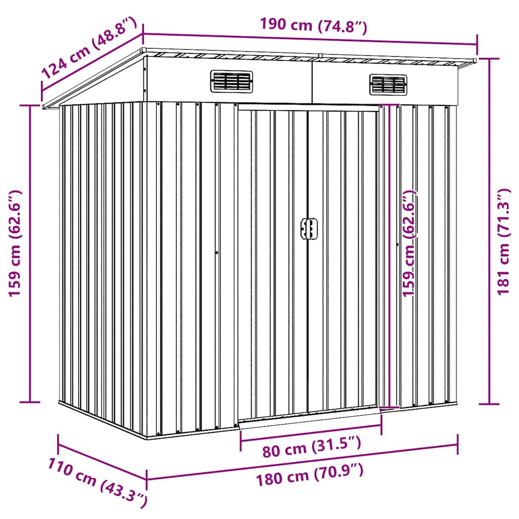 vidaXL Garden Shed | Green | Galvanised Steel | Medium | Garden Shed