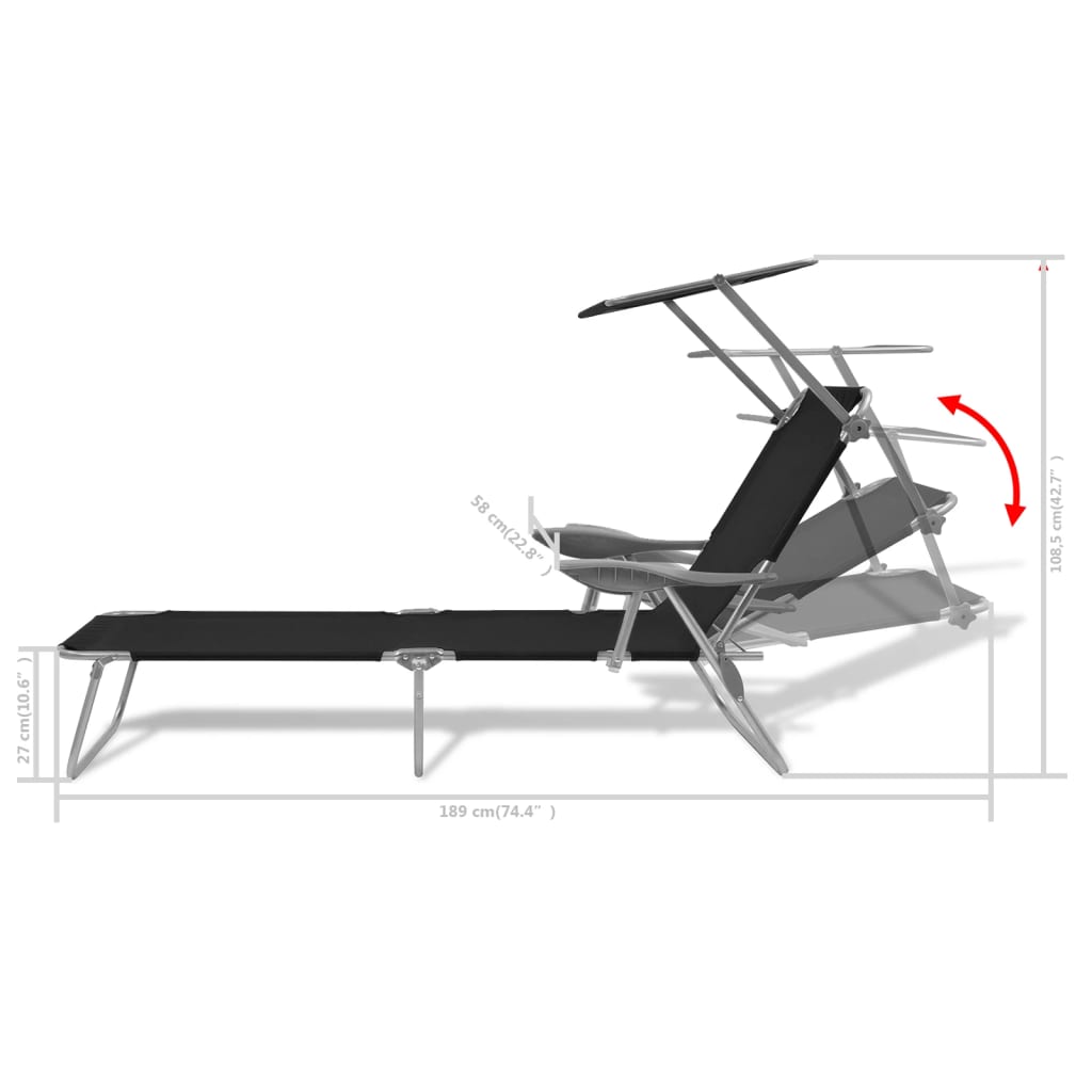 vidaXL Sunlounger | Black | Powder-coated steel | Medium | Foldable