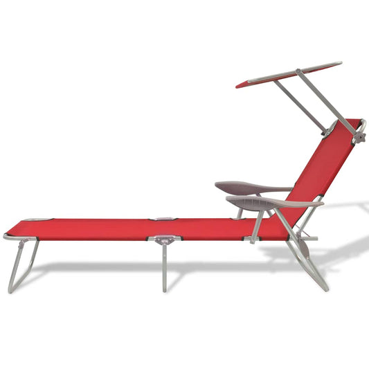 42933 vidaXL Sun Lounger with Canopy Steel Red