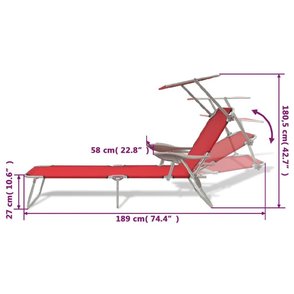 vidaXL Sunlounger | Red | Powder-coated steel, Polyester fabric | One Size