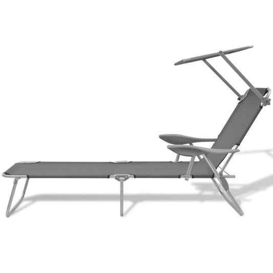 42934 vidaXL Sun Lounger with Canopy Steel Grey