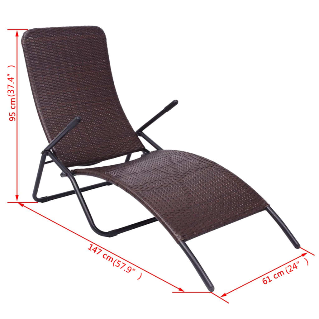vidaXL Sun Lounger | Brown | Poly Rattan, Powder-Coated Steel | Medium