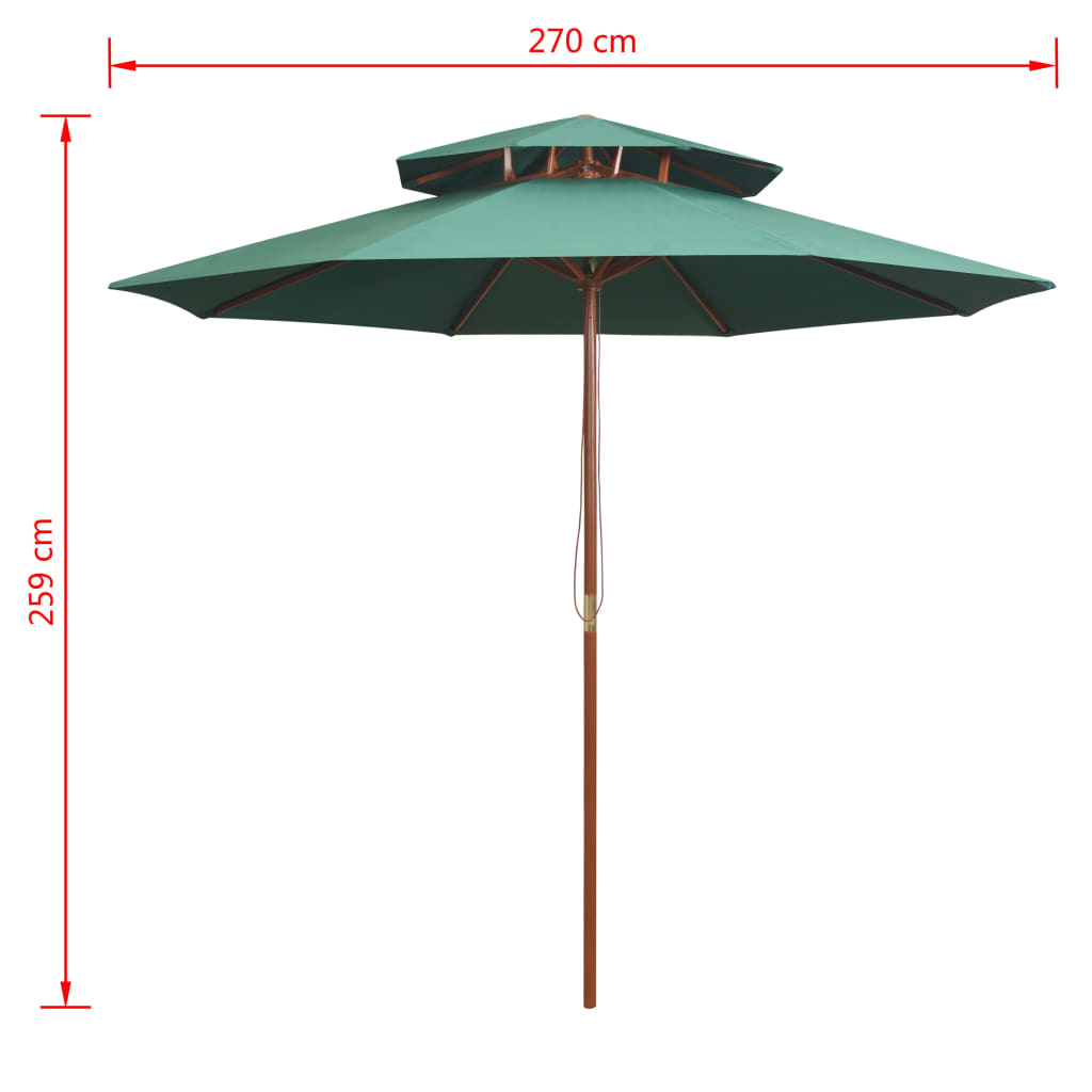 vidaXL Double Decker Garden Parasol 270x270 cm Wooden Pole Green