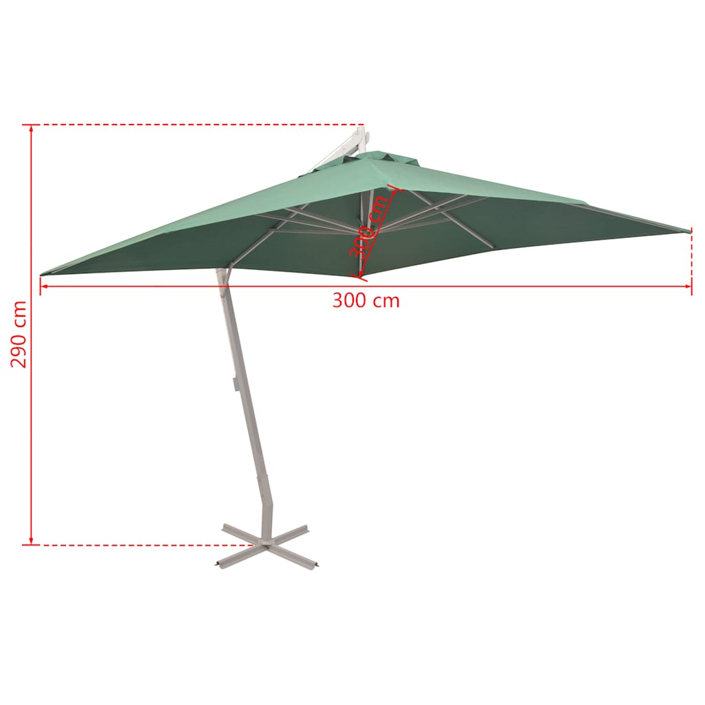 vidaXL Hanging Garden Parasol 300x300 cm Green Aluminium Pole