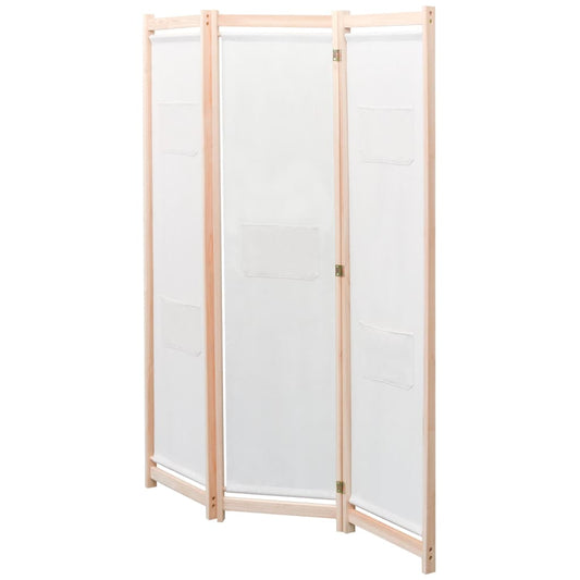 42975 vidaXL 3-Panel Room Divider Cream 120x170x4 cm Fabric