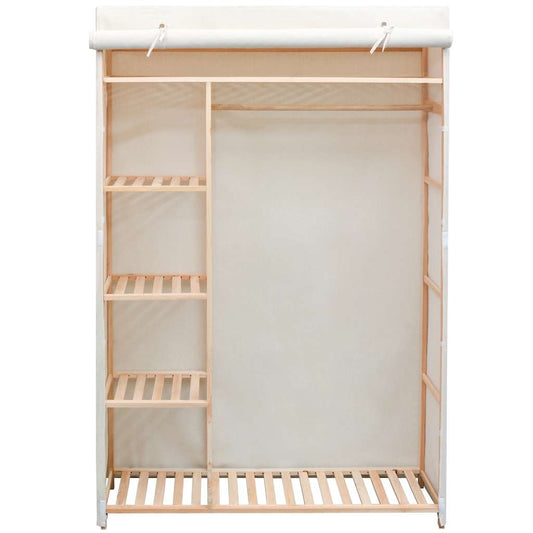 vidaXL Wardrobe | Cream | Pinewood and fabric | Large | Wardrobe | Rectangular