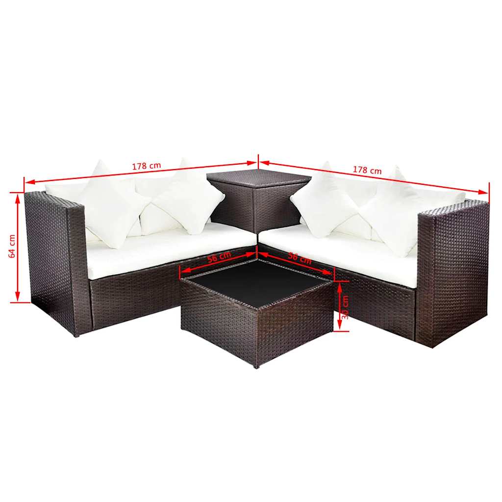 vidaXL 4 Piece Garden Lounge Set with Cushions Poly Rattan Brown