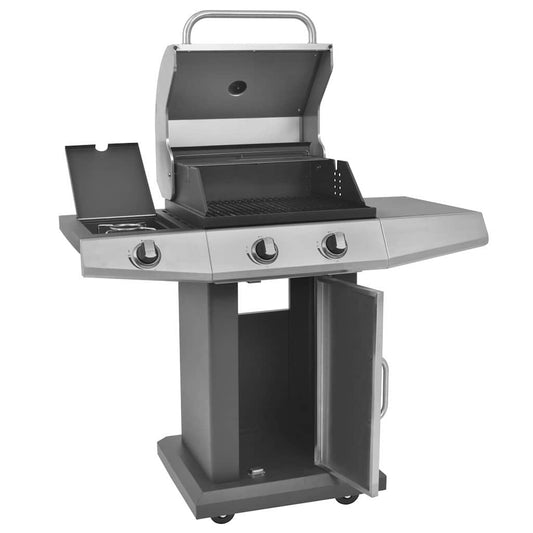 vidaXL Burner Gas Grill with Wheel Silver Steel with Metal Hose