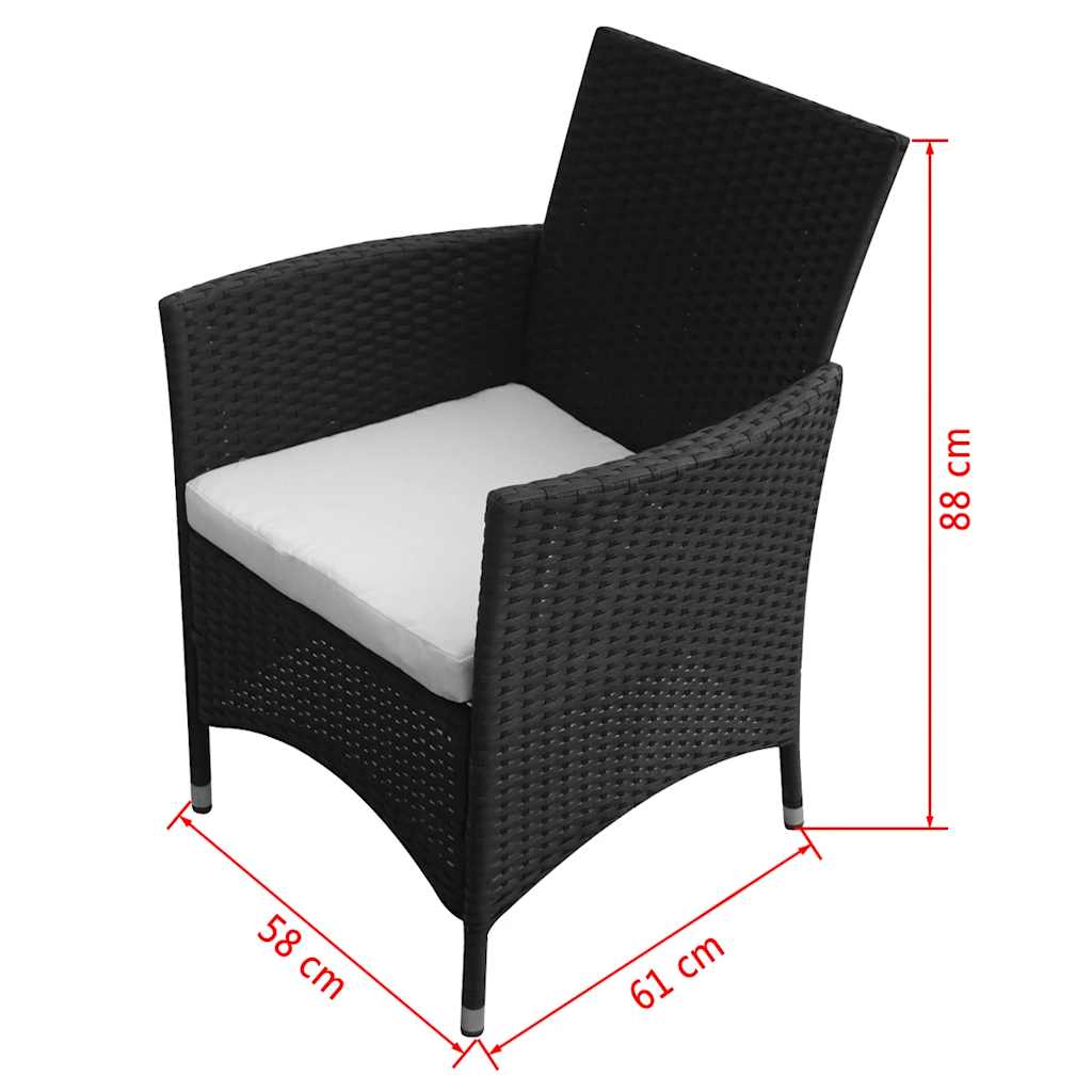 vidaXL 5 Piece Outdoor Dining Set with Cushions Poly Rattan Black