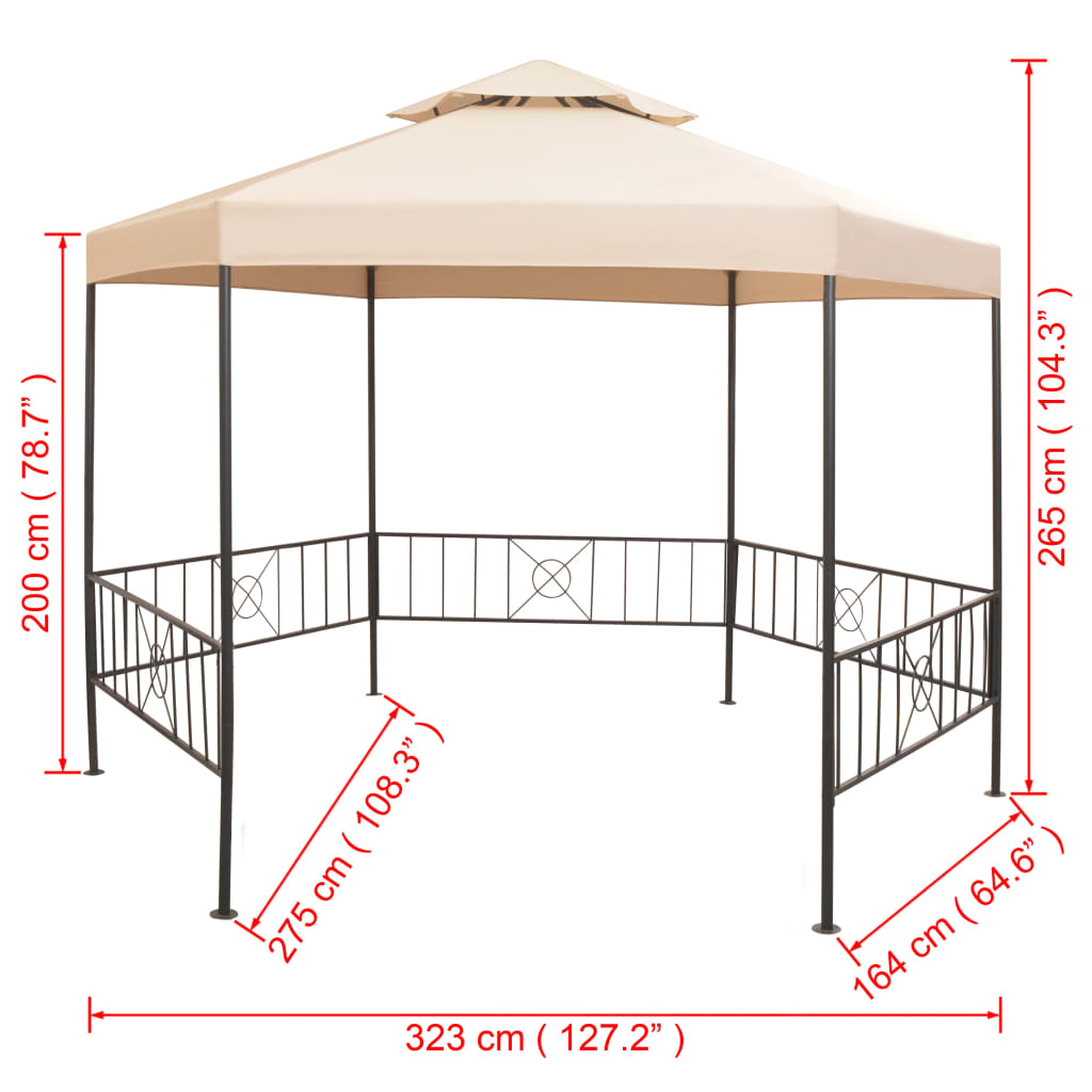 vidaXL Garden Marquee Gazebo Pavilion Tent Hexagonal Beige 323x265 cm