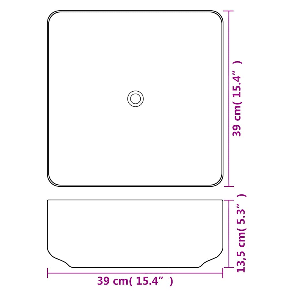 142338 vidaXL Basin Square Ceramic White 39x39x13,5 cm