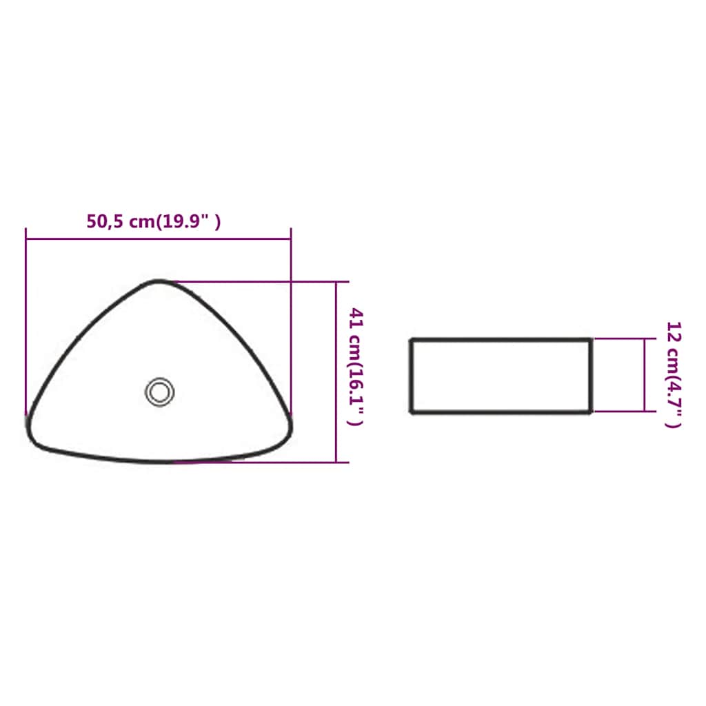 142345 vidaXL Basin Triangle Ceramic White 50,5x41x12 cm