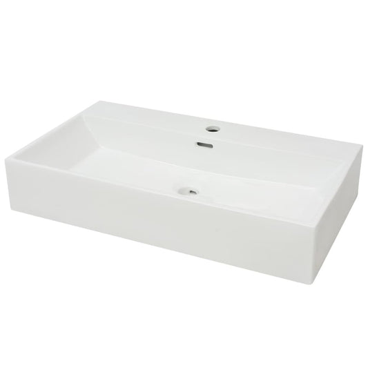142348 vidaXL Basin with Faucet Hole Ceramic White 76x42,5x14,5 cm