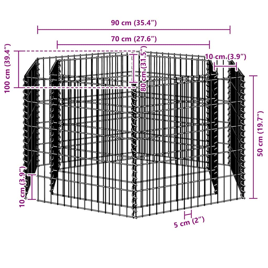142532 vidaXL Hexagonal Gabion Raised Bed 100x90x50 cm