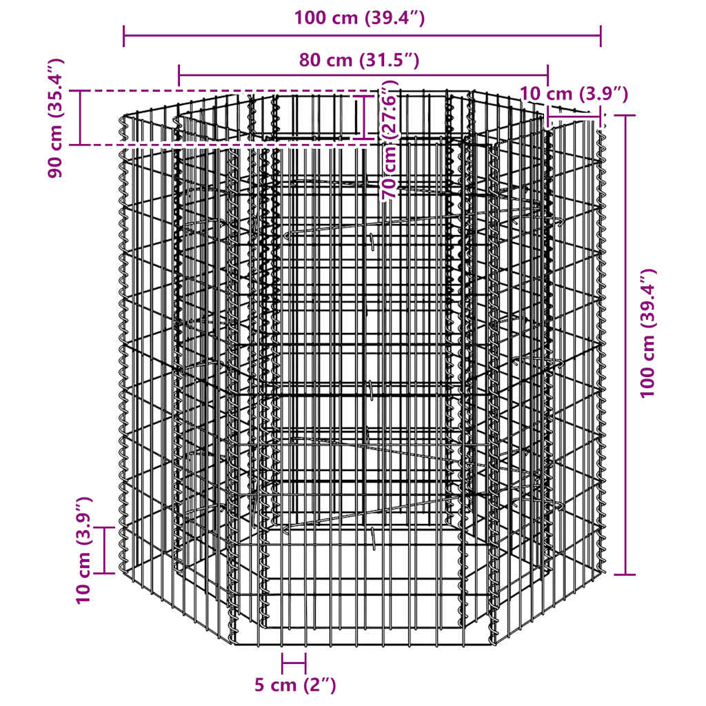 142533 vidaXL Hexagonal Gabion Raised Bed 100x90x100 cm