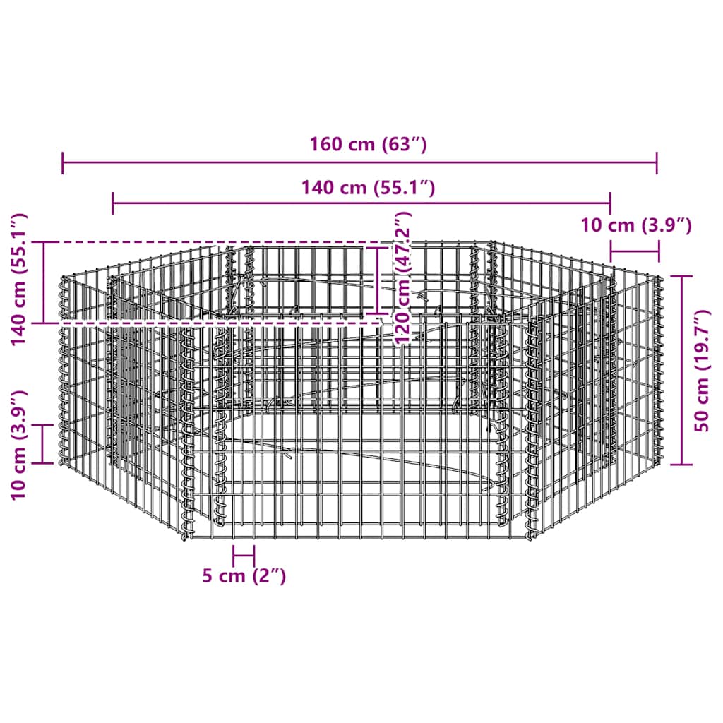 142534 vidaXL Hexagonal Gabion Raised Bed 160x140x50 cm