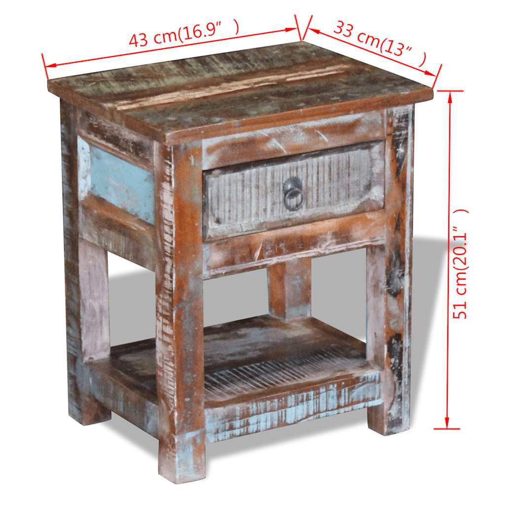 243456 vidaXL Side Table with 1 Drawer Solid Reclaimed Wood 43x33x51 cm