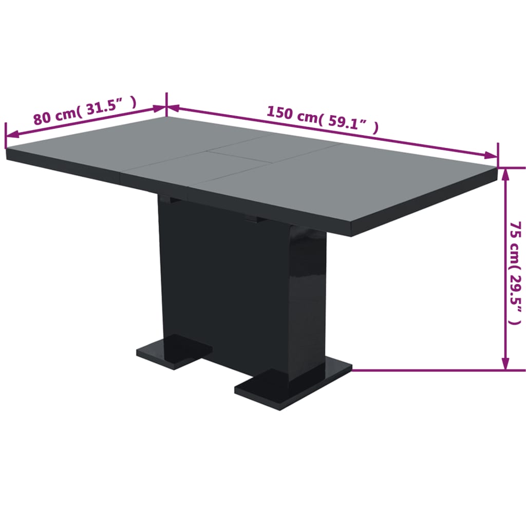 vidaXL Extendable Dining Table High Gloss Black