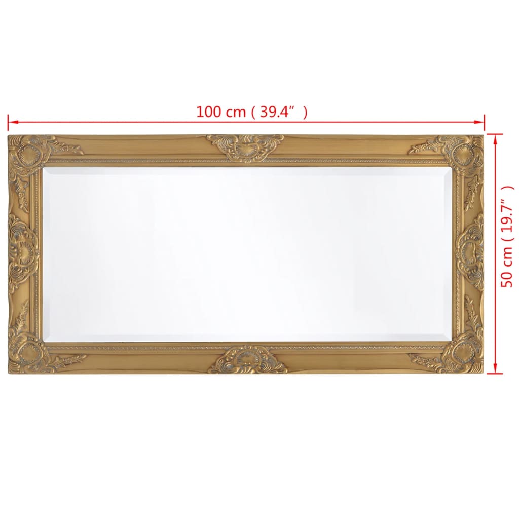 vidaXL Wall Mirror | Gold | Wood | 100x50 cm | Decorative Inlays | Wall Mirror