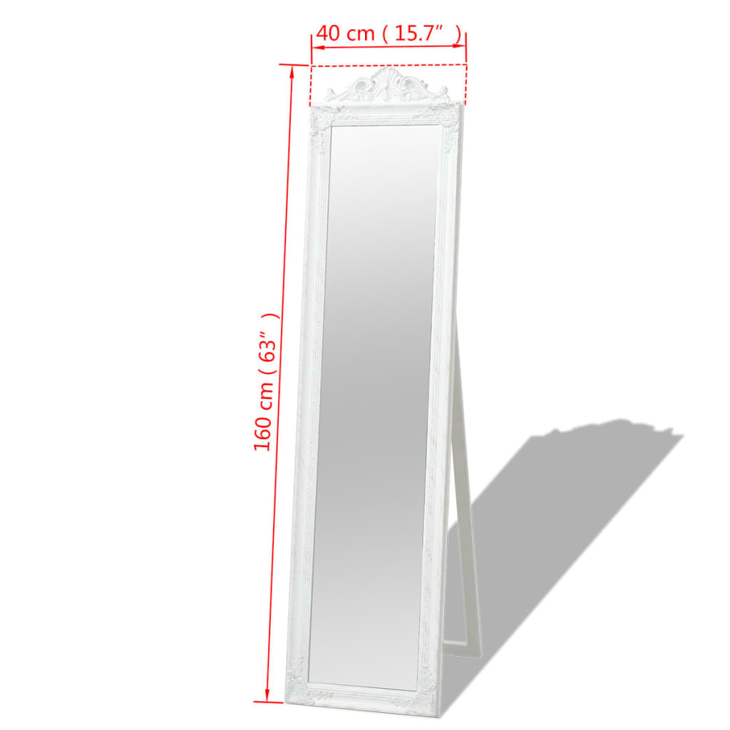 vidaXL Free-Standing Mirror Baroque Style 160x40 cm White
