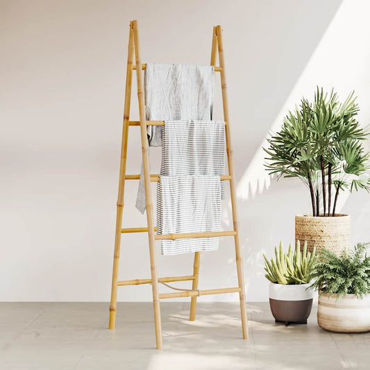 243714 vidaXL Double Towel Ladder with 5 Rungs Bamboo 50x160 cm