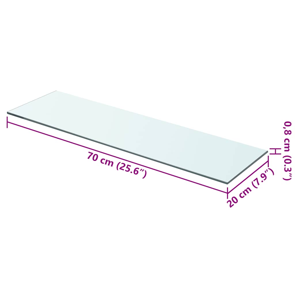 vidaXL Shelf Panel Glass Clear 70x20 cm