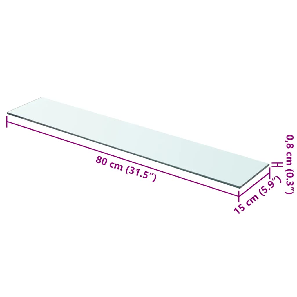 vidaXL Shelf Panel Glass Clear 80x15 cm