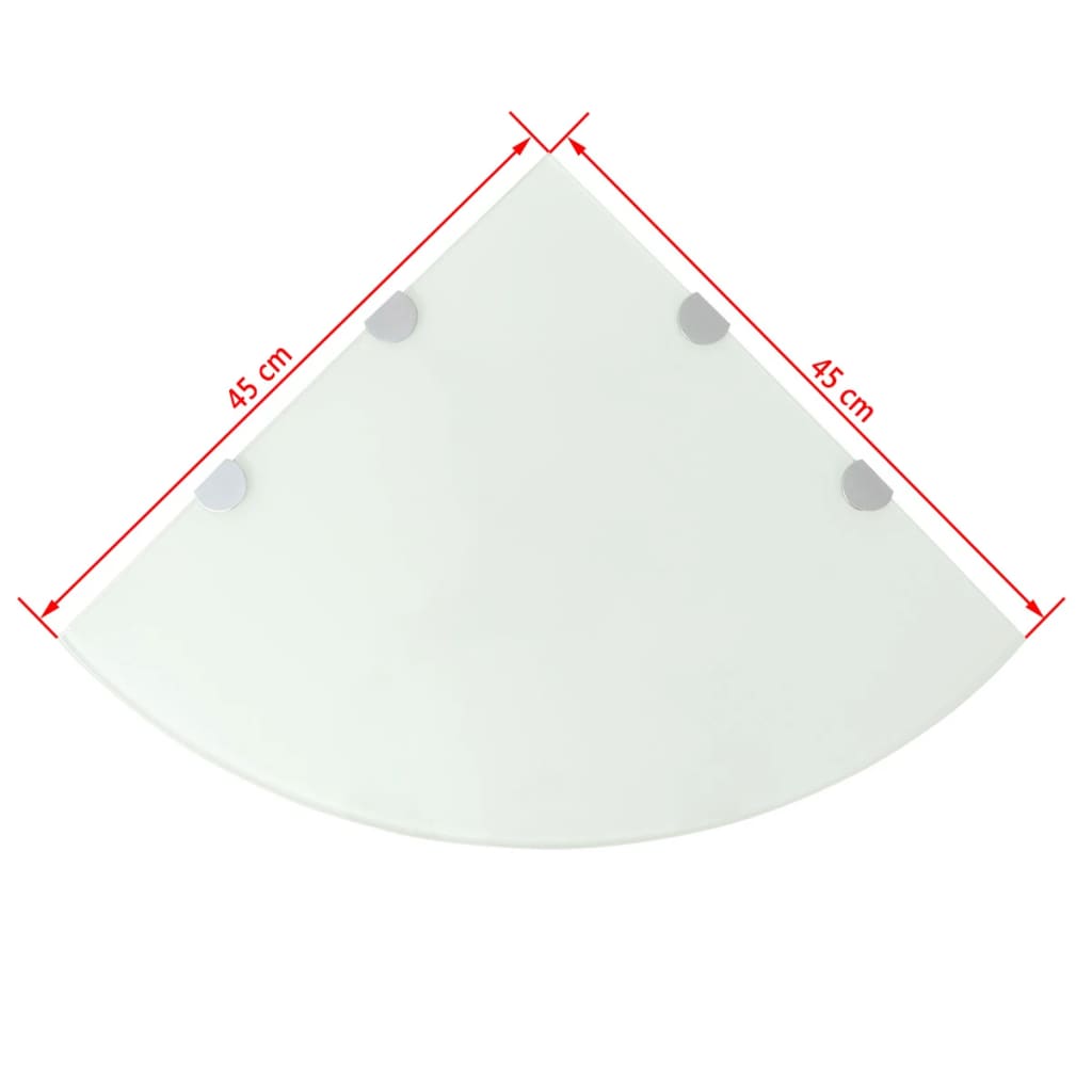 243860 vidaXL Corner Shelf with Chrome Supports Glass White 45x45 cm